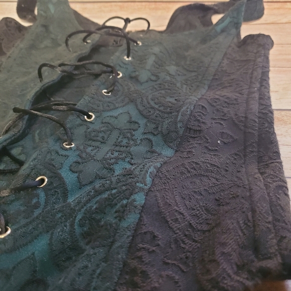 Morbid Threads Med Vtg Y2K Green/Black Brocade Corset Top & Maxi Skirt 2-pc Set - Picture 15 of 16